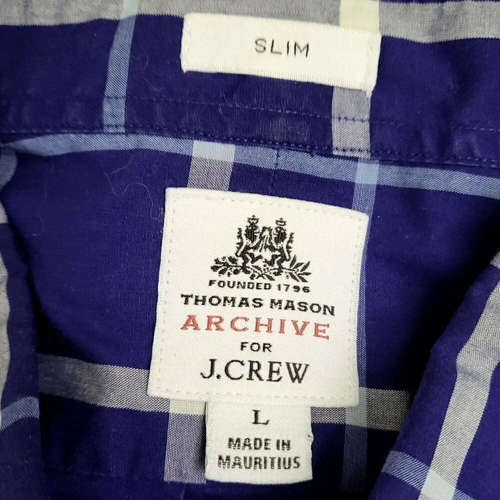 Thomas Mason For J. Crew Blue Plaid Casual Dress Shirt Slim Fit Men's L